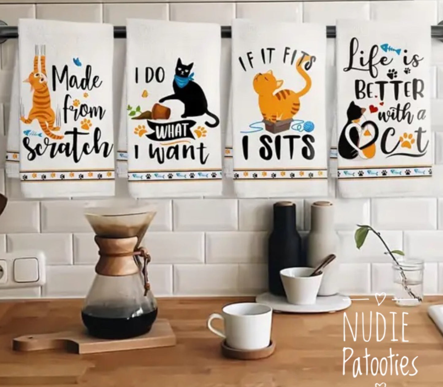 Cat Kitchen Towels Set of 4 - Cat Lover Gifts for Women - Housewarming Gifts - Cat Gifts for Cat Lovers - Cat Mom Gifts for Women - Funny Cat Dish Towels - Cat Kitchen