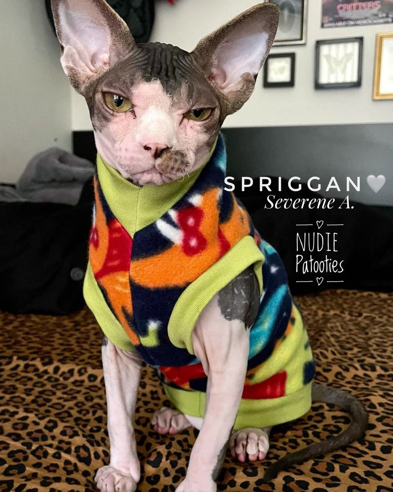 sphynx cat and kitten fleece shirt. sphynx cat clothes