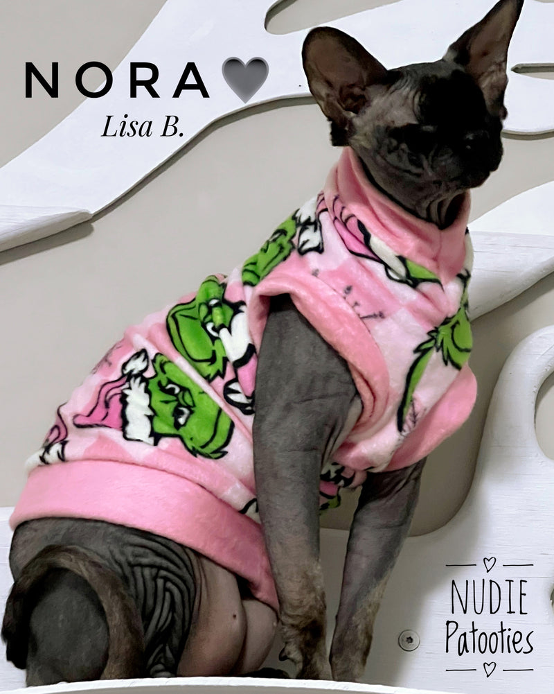 Sphynx cat and kitten fleece sweater shirt. Sphynx cat clothes.