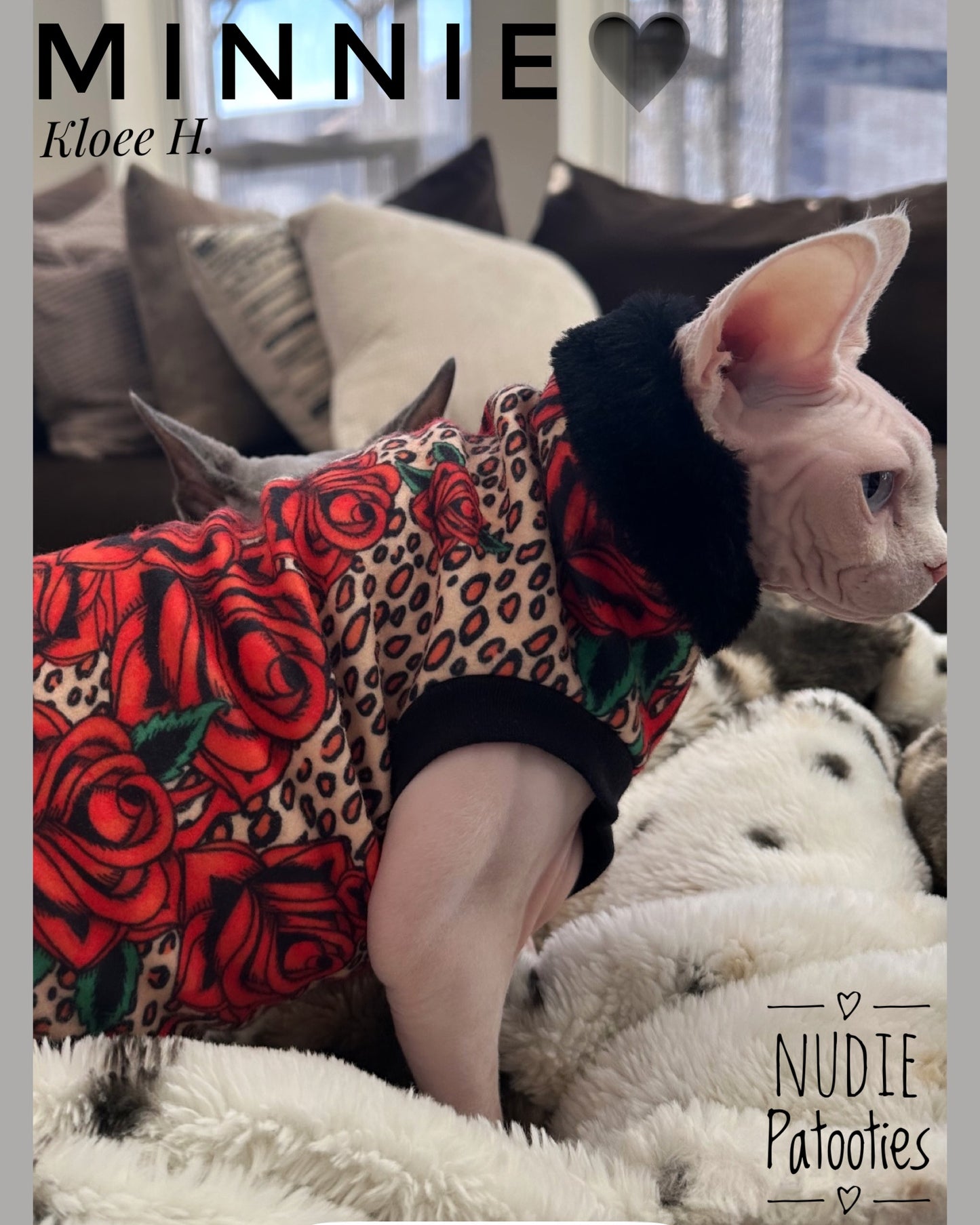 Tattoo Roses on Leopard Fleece w/Fur Collar "Love Blooms"