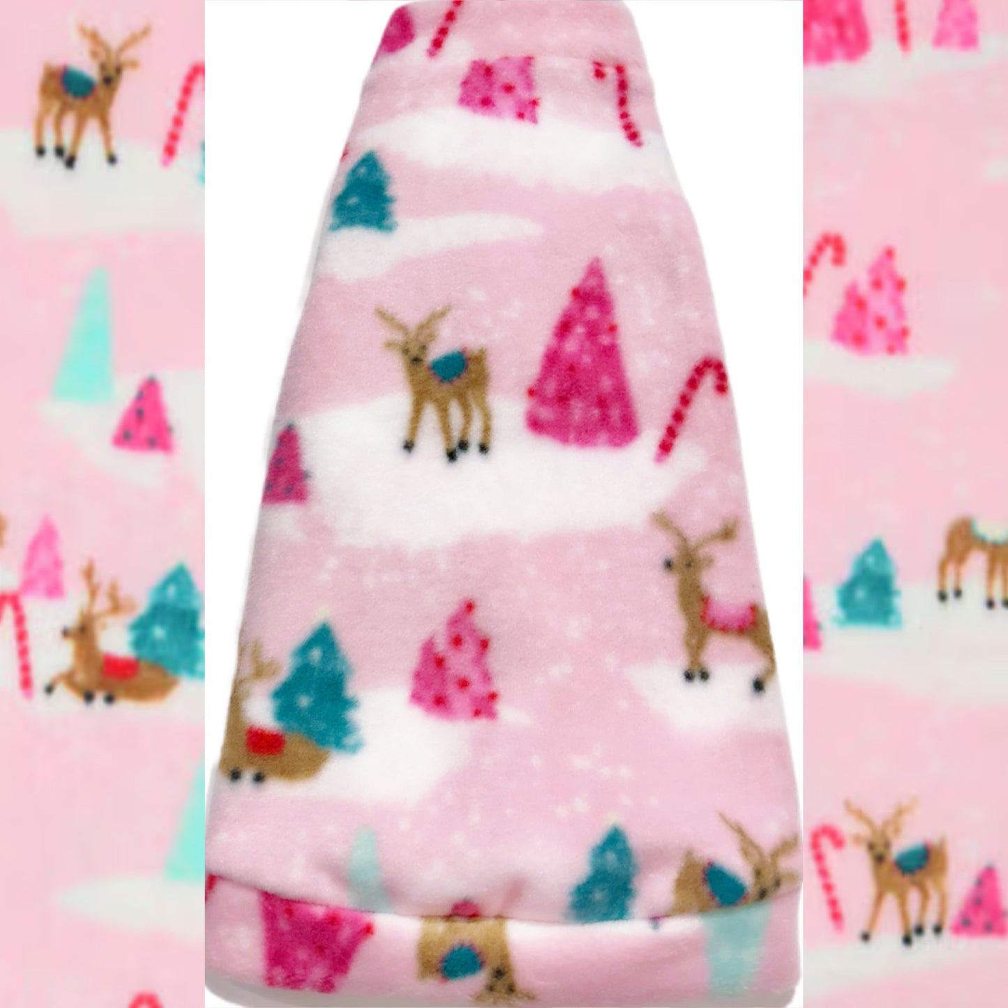 Warm pink sphynx cat and kitten Christmas fleece shirt. Sphynx cat clothes.