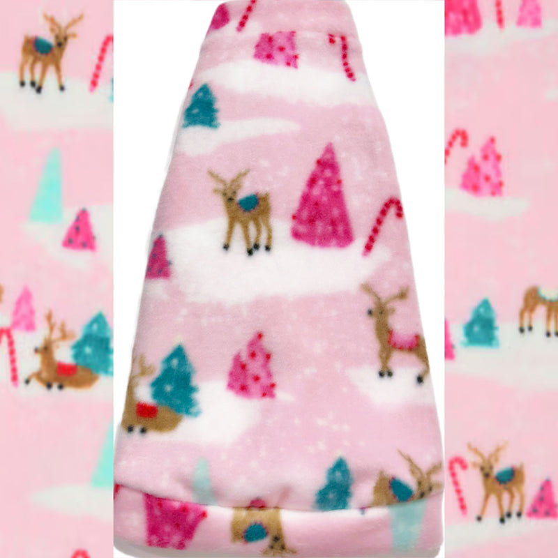 Warm pink sphynx cat and kitten Christmas fleece shirt. Sphynx cat clothes.