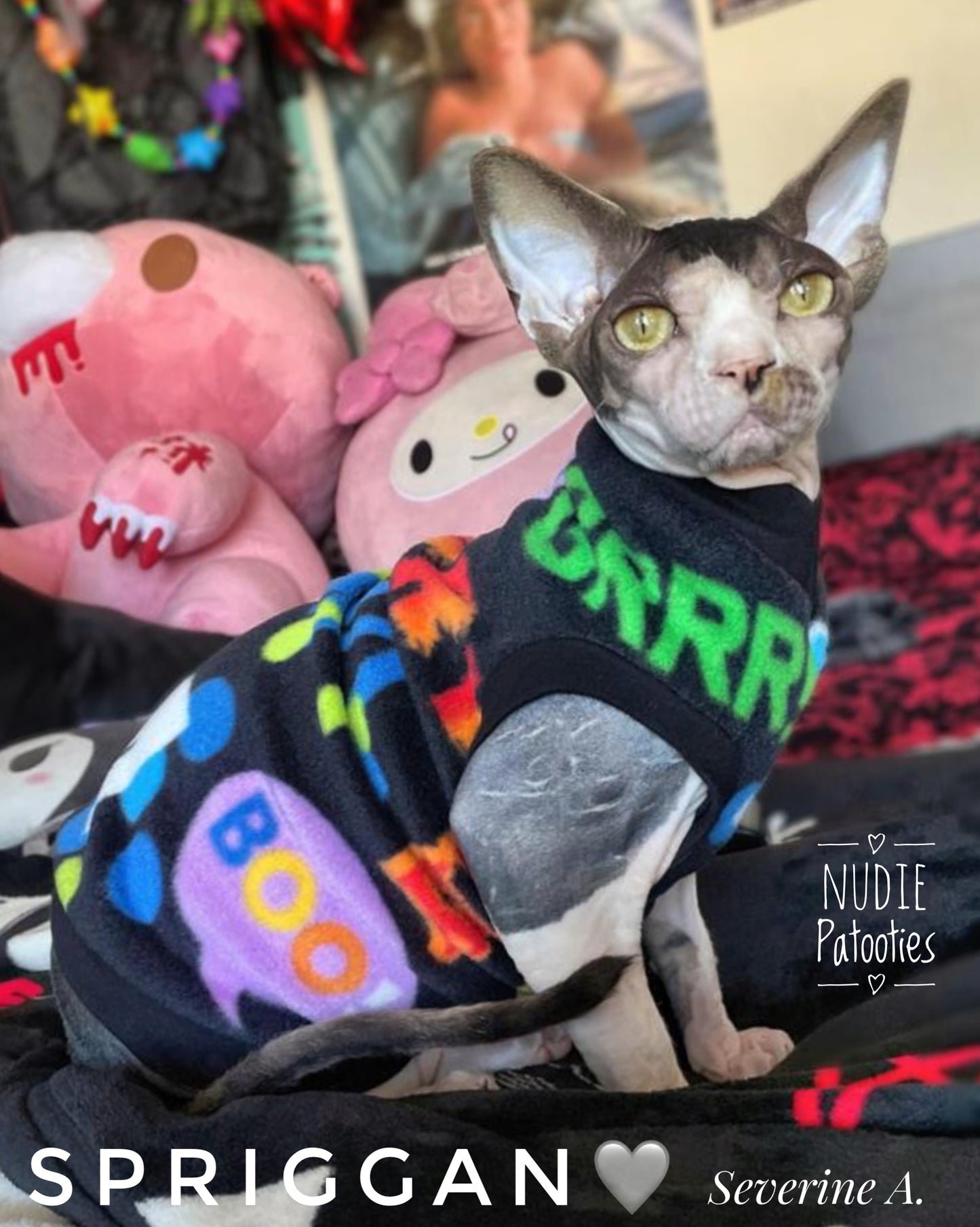 Sphynx cat and kitten warm and soft fleece shirt. Sphynx cat clothes.