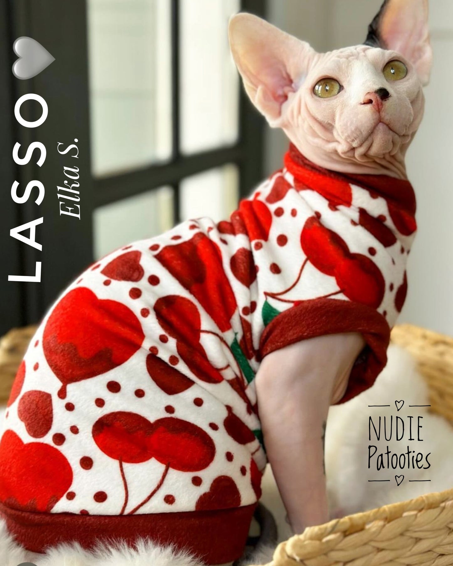 Valentine’s Day sphynx cat and kitten warm shirt. Sphynx cat clothes.