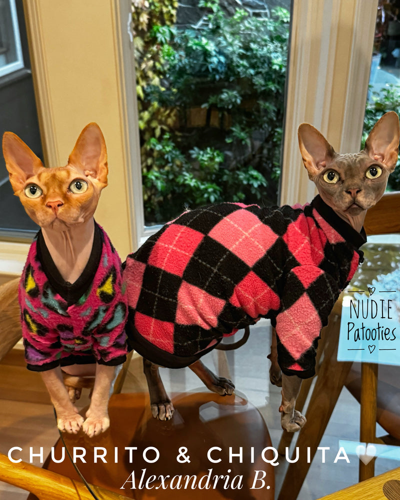 Long Sleeve Pink and Black Argyle Fleece "Pink Ladies"