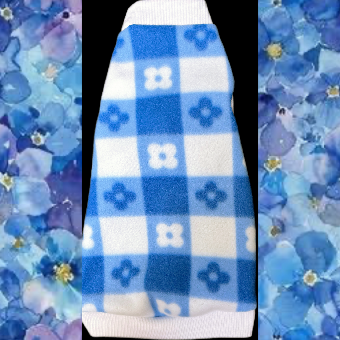 Blue Flower Plaid Fleece, "Forget Me Not"