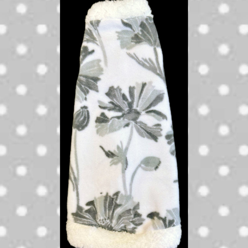 White Floral Fleece with Sherpa Trim "Posh"