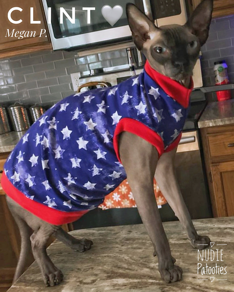 Distress stars 4th of July sphynx shirt. Sphynx cat clothes