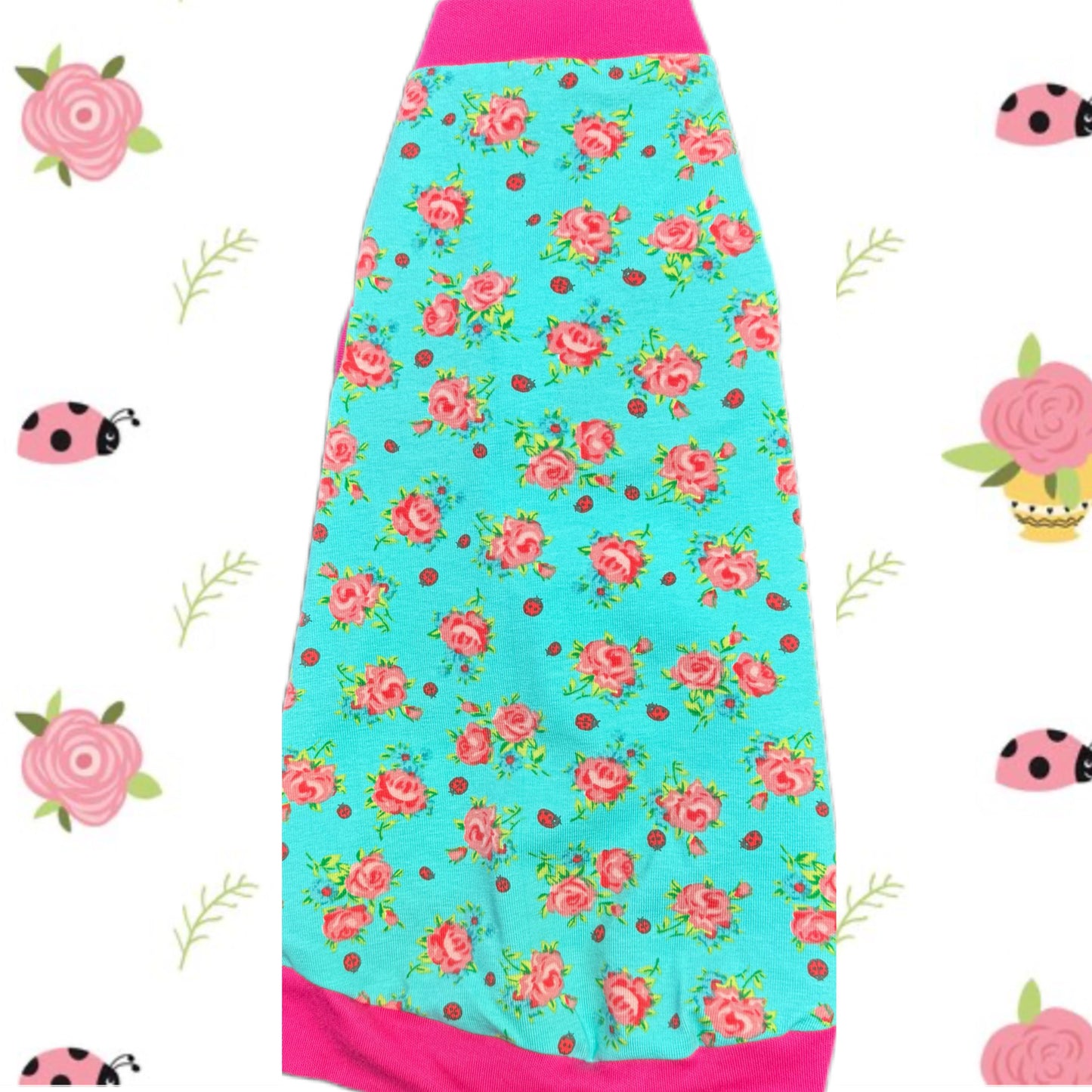 Sphynx cat and kitten t-shirt with ladybugs and roses. Sphynx cat clothes.