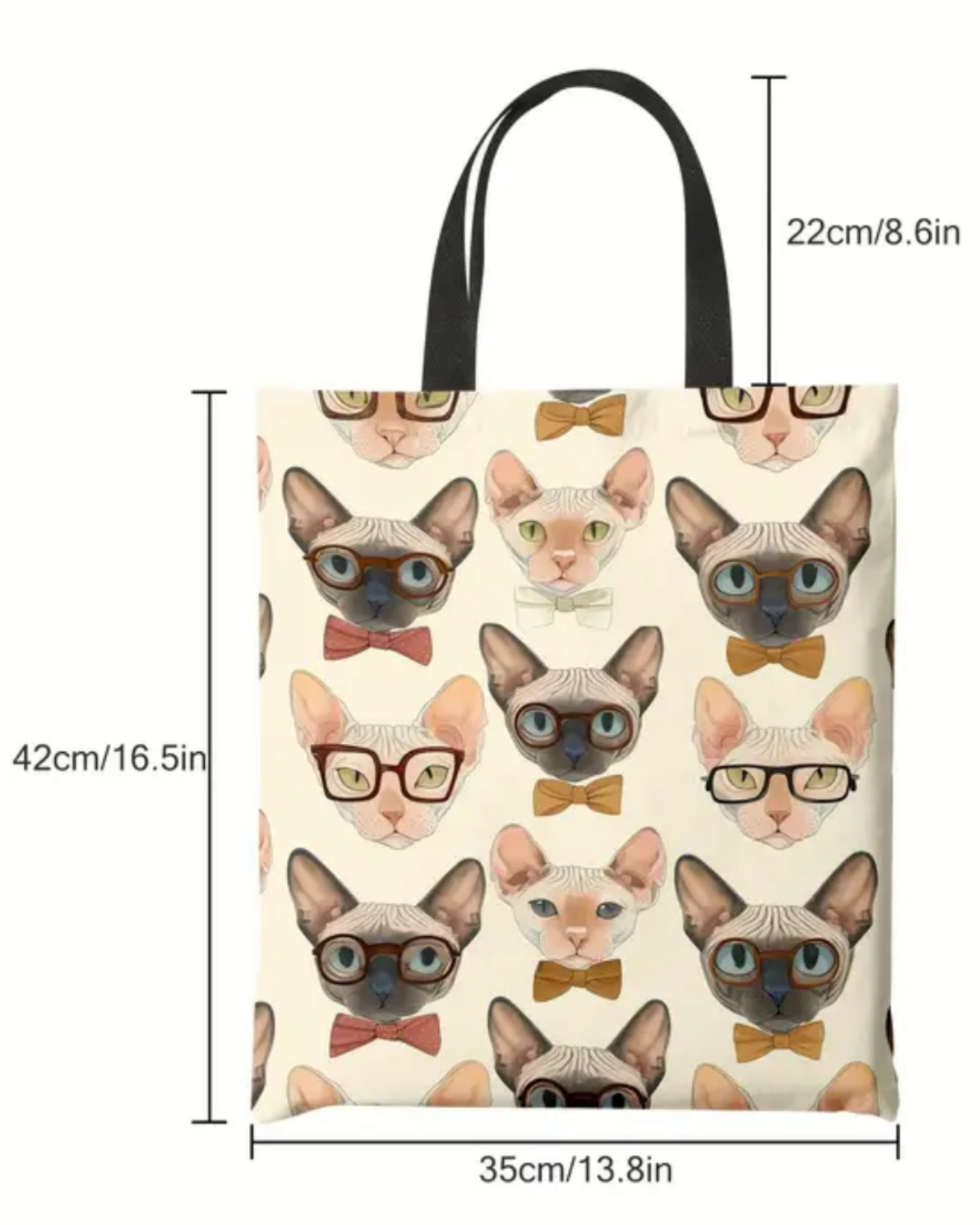 Sphynx Cute Hairless Cat Pattern Printed Shopping Bag With Inner Pocket, Reusable Storage Bag, Grocery Bag, Large Capacity Shopper Bag, Imitation Linen Shoulder Bag For Shopping. Tote bag.