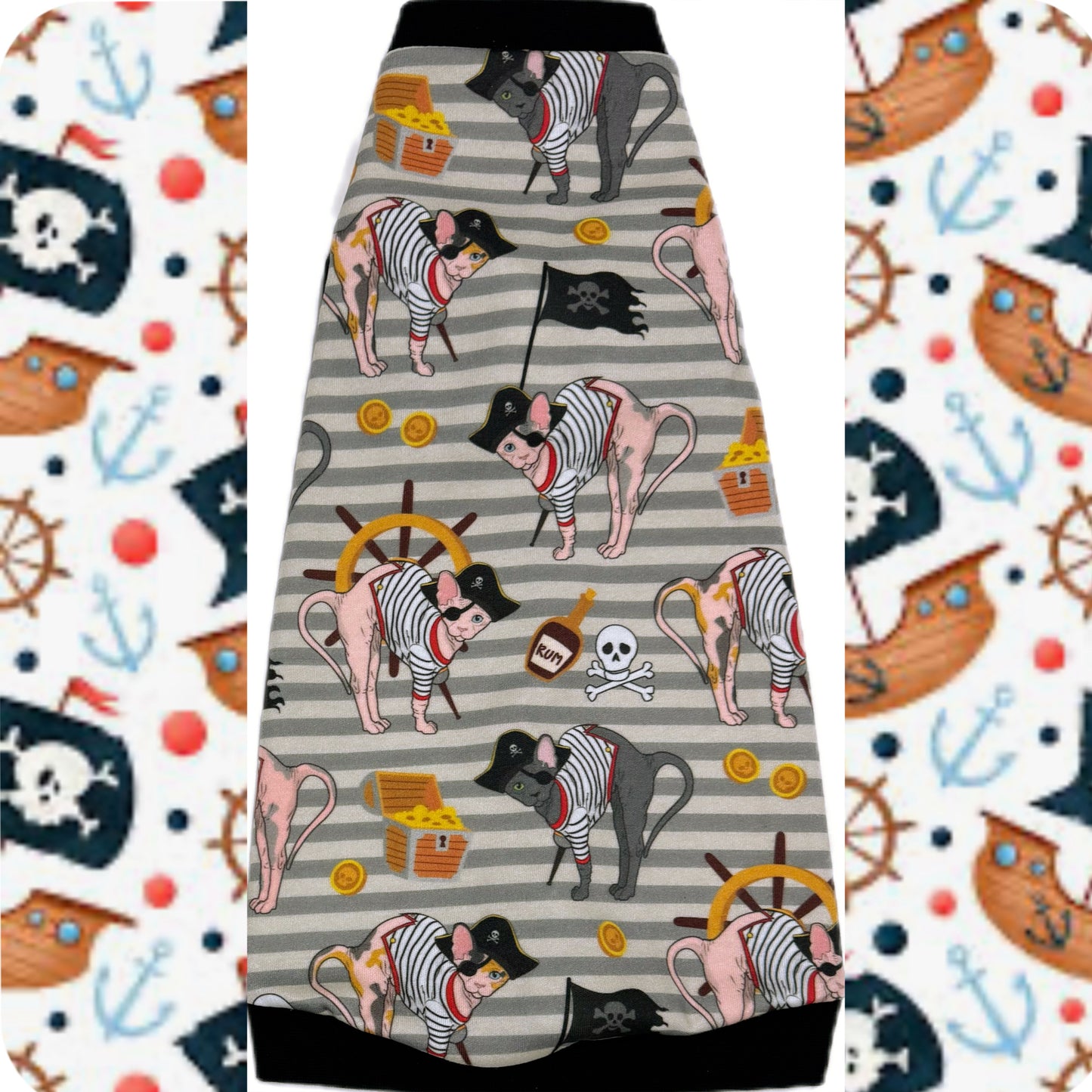 Sphynx cat and kitten organic cotton pirate T-shirt. Sphynx cat clothes,