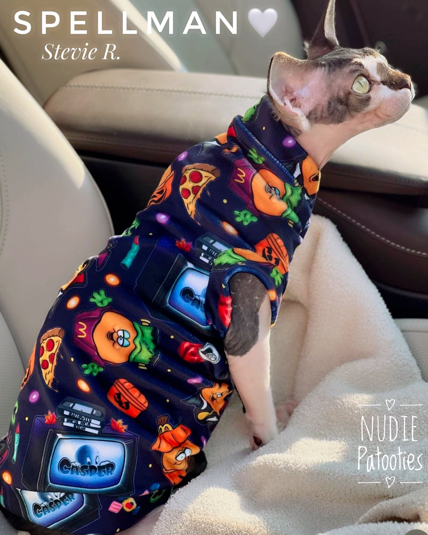 Sphynx cat and kitten warm Halloween shirt. Sphynx cat clothes.