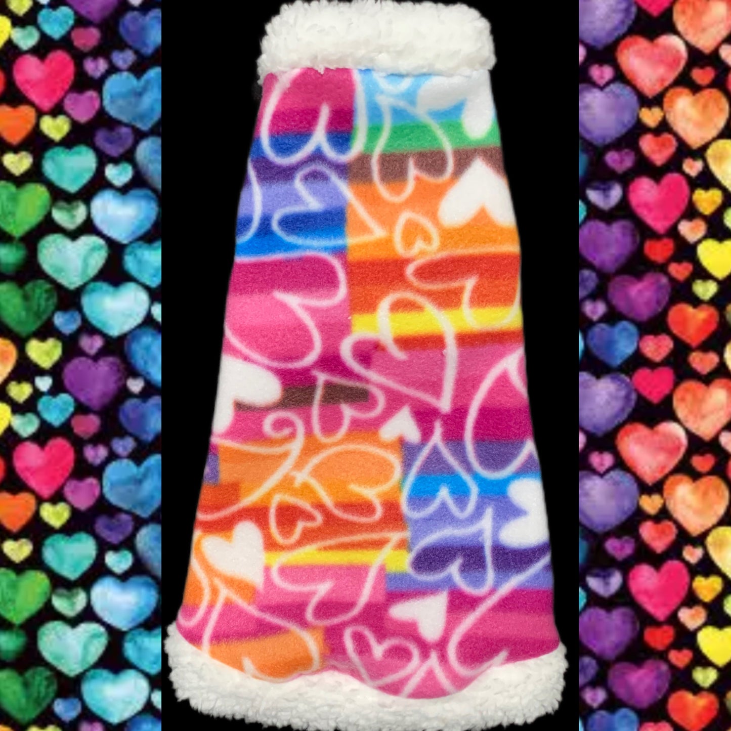 Hearts on Rainbow Fleece w/Sherpa "Be a Rainbow"