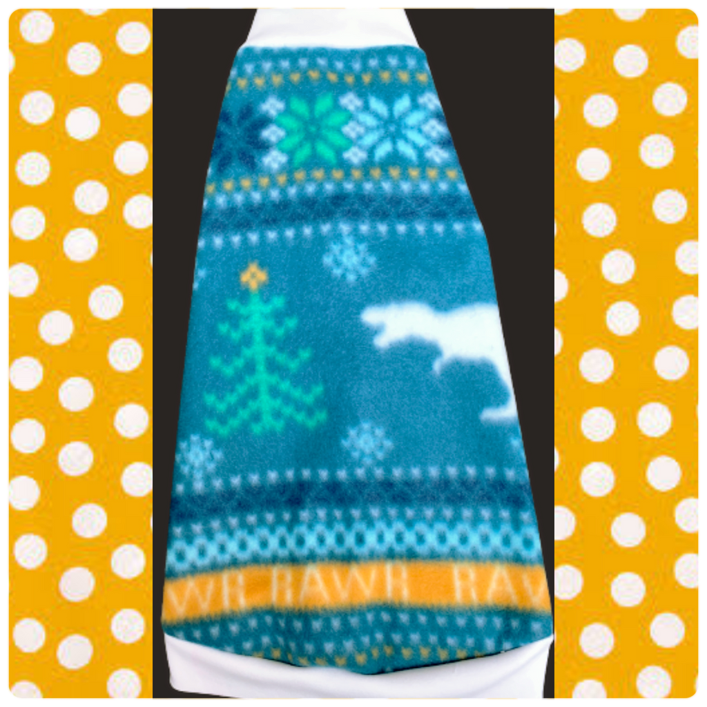 Fair Isle Teal Fleece "Winter Dinos"