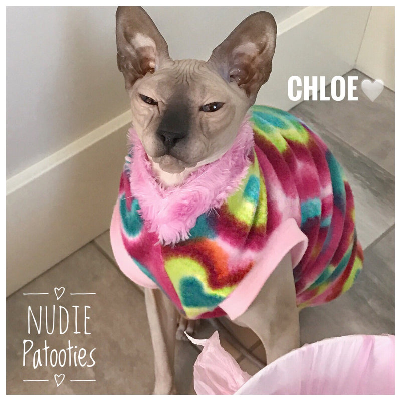 Heart Fleece "Psychedelic Hearts" (Faux fur collar option available!) - Nudie Patooties