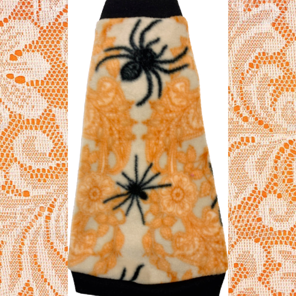 Black Spiders on Orange Lace Fleece "Tarantula"