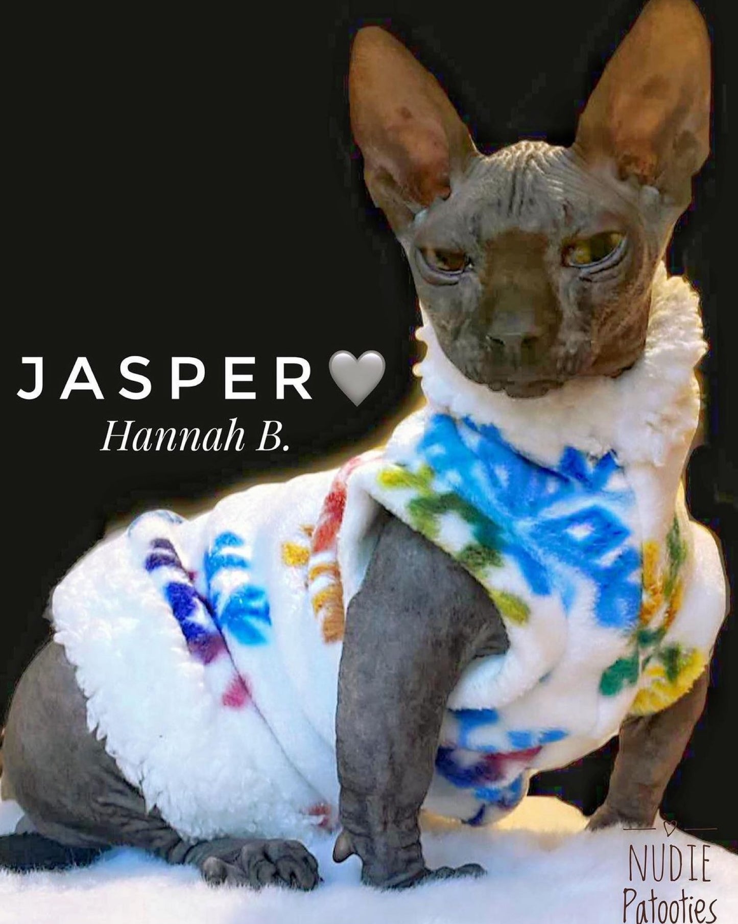 Rainbow snowflakes Christmas fleece shirt for sphynx cat and kitten. Christmas sphynx cat clothes.