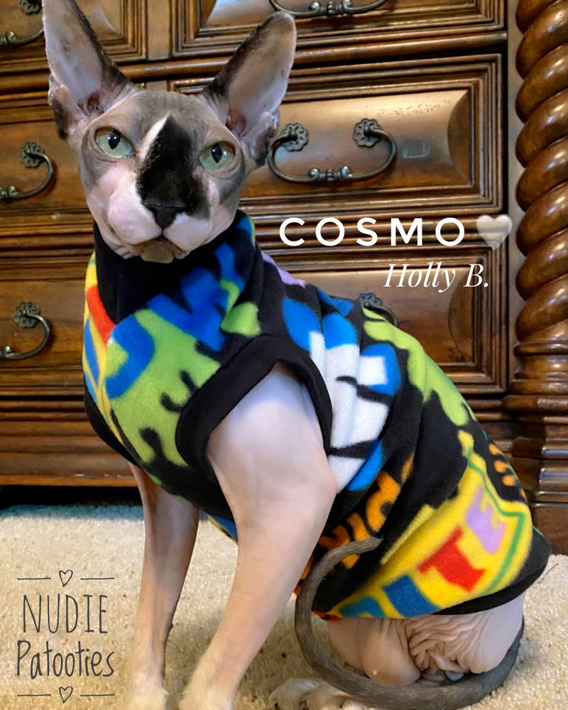 Sphynx cat and kitten warm and soft fleece shirt. Sphynx cat clothes.