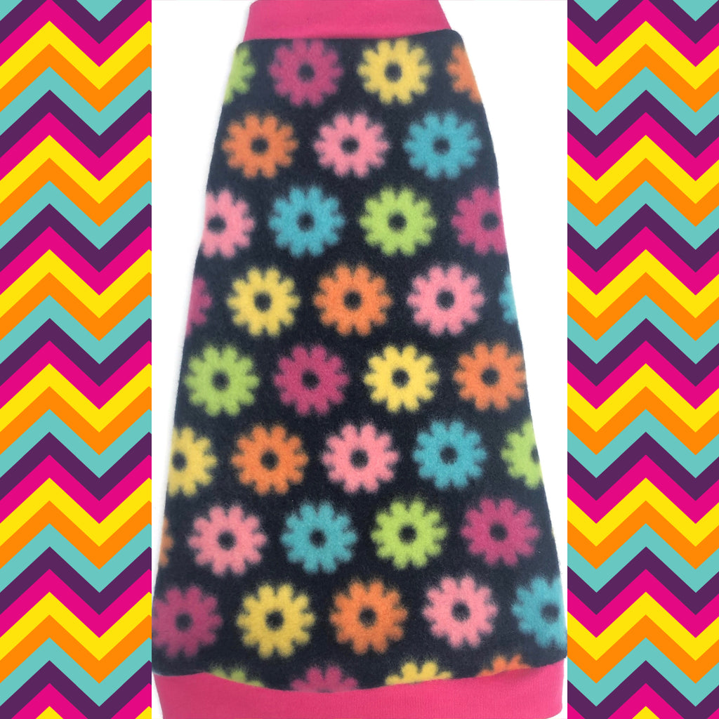 Neon Flowers on Navy Fleece "Love Blooms"