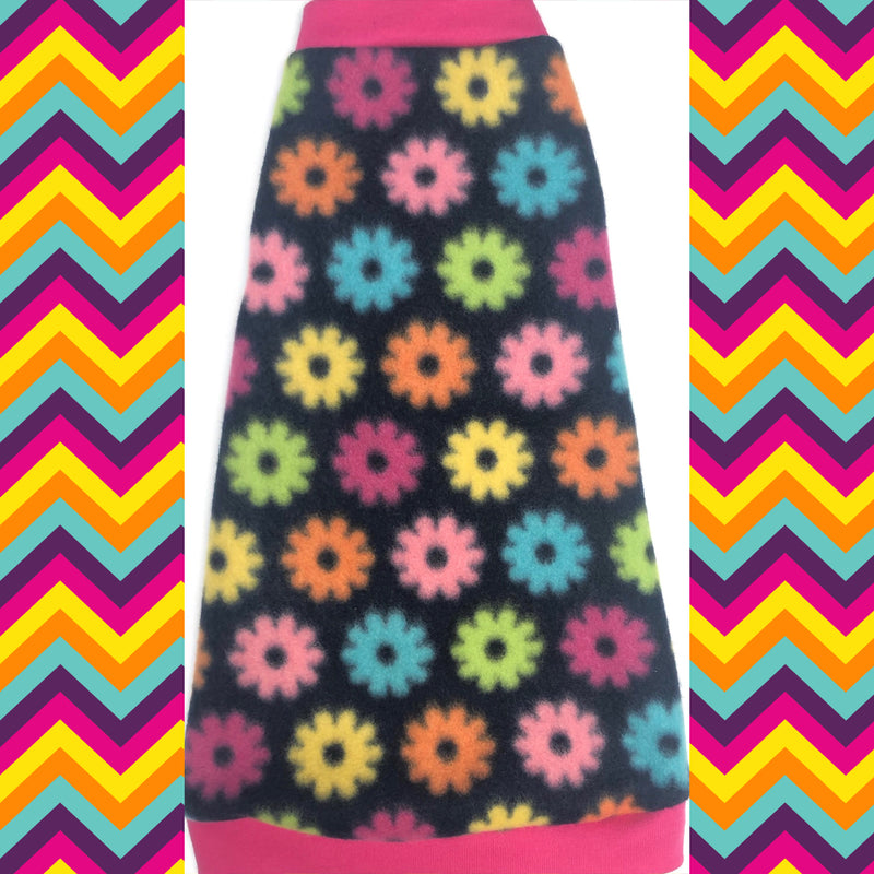 Neon Flowers on Navy Fleece "Love Blooms"