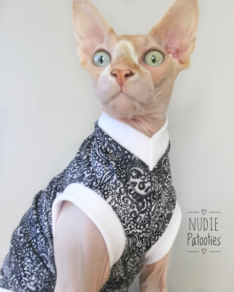 Organic Cotton Skull Shirt/ Neon Skulls Fleece Shirt/ Sphynx Cat Fleece Clothes / clothes for cats/ cat overalls /cat shirt/ cat sweater/ cat sweatshirt/ pet sweater/ Sphynx cat clothes/ Sphynx clothing / cats clothes/ shirt for cat/ cat clothes/ tattoo/ skull/ designer cat clothes/ cat pjs