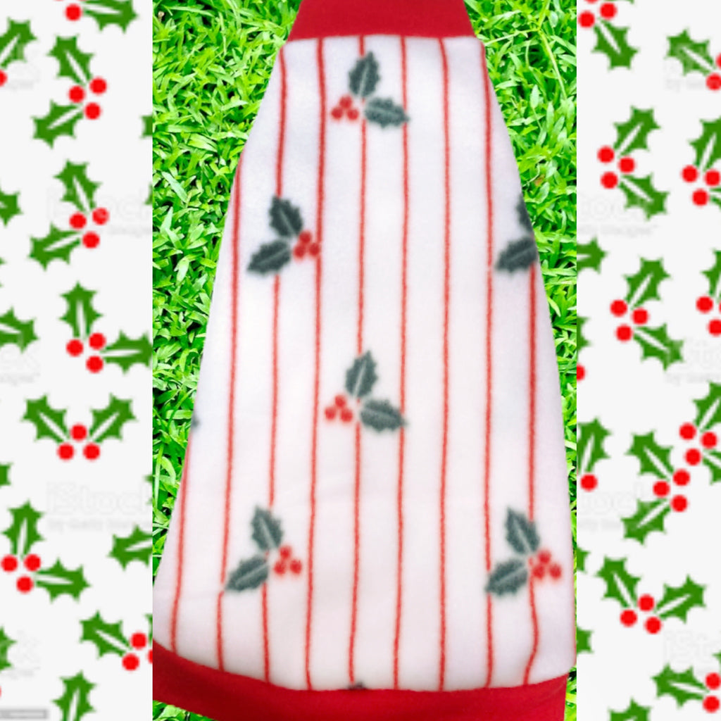 White Fleece w/Red Stripe & Holly "Peppermint Twist"