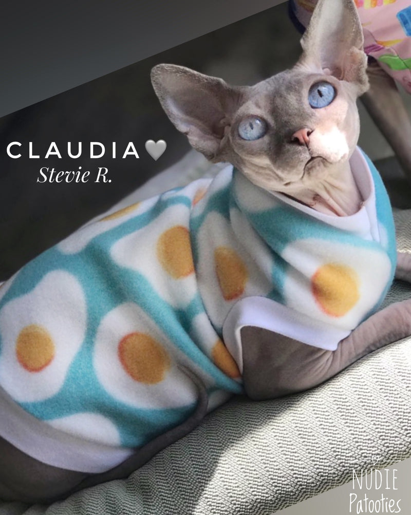 Sphynx cat and kitten fleece shirt. Sphynx cat clothes.