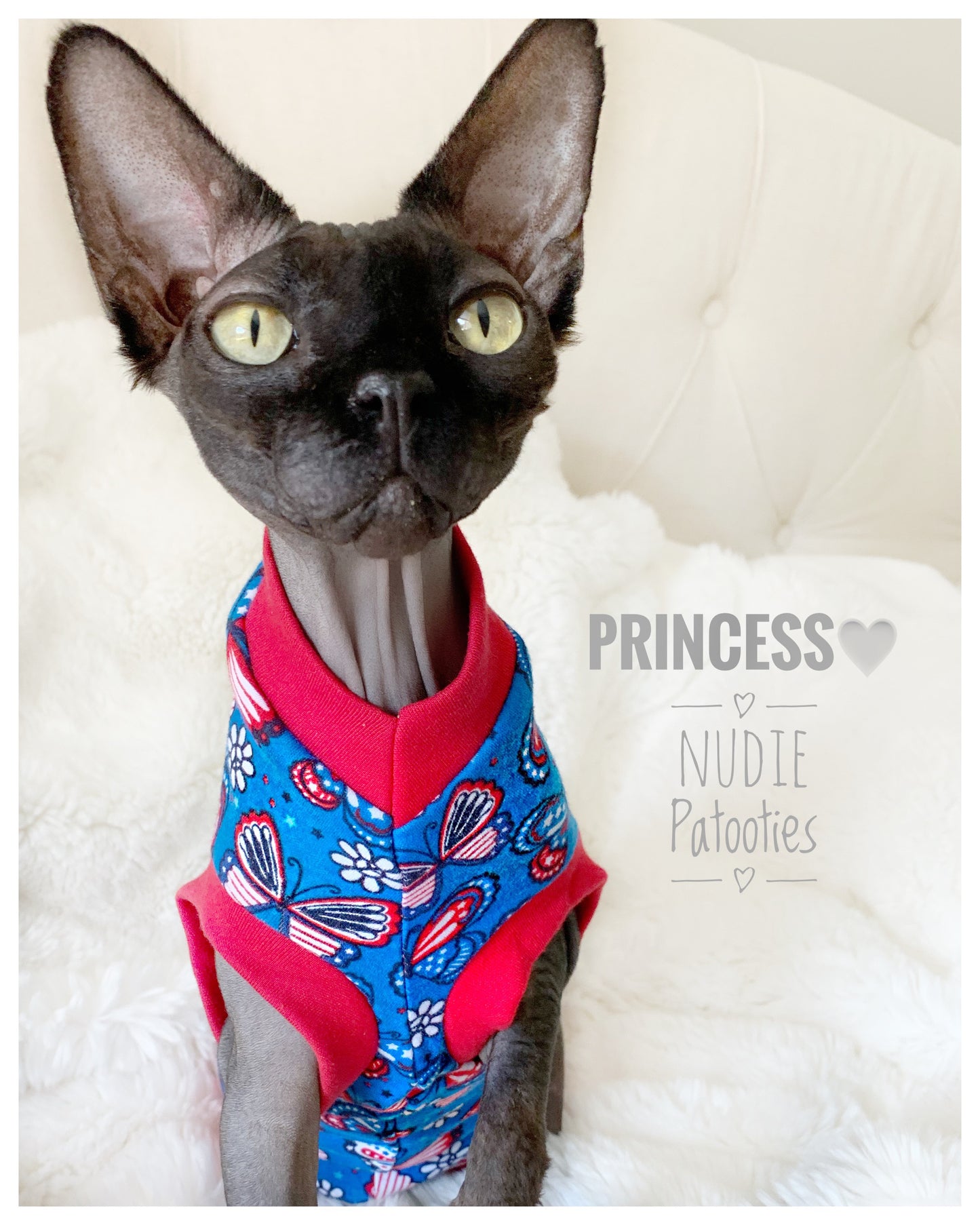 Butterflies - Nudie Patooties Sphynx cat clothes for your sphynx cat, sphynx kitten, Donskoy, Bambino Cat, cornish rex, peterbald and devon rex cat.