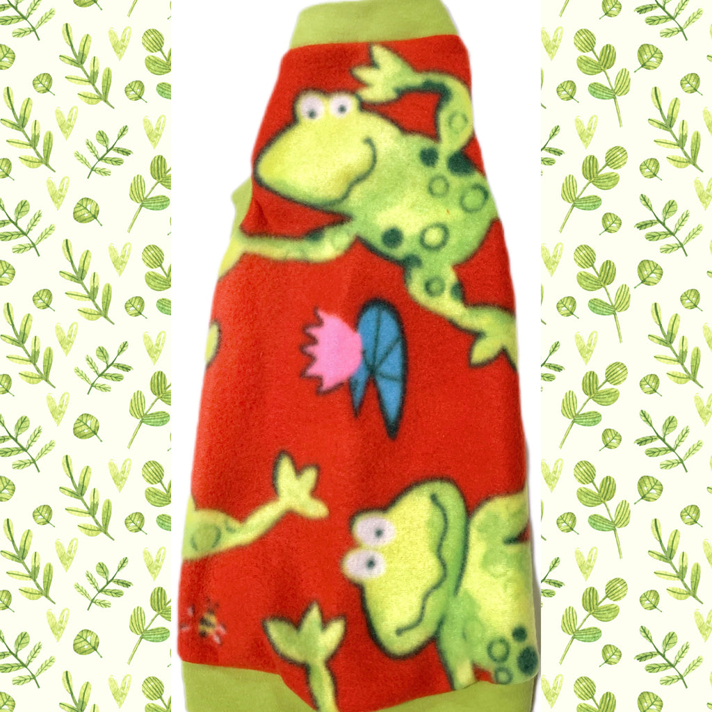 Green Frogs on Red Fleece "Kiss Me"