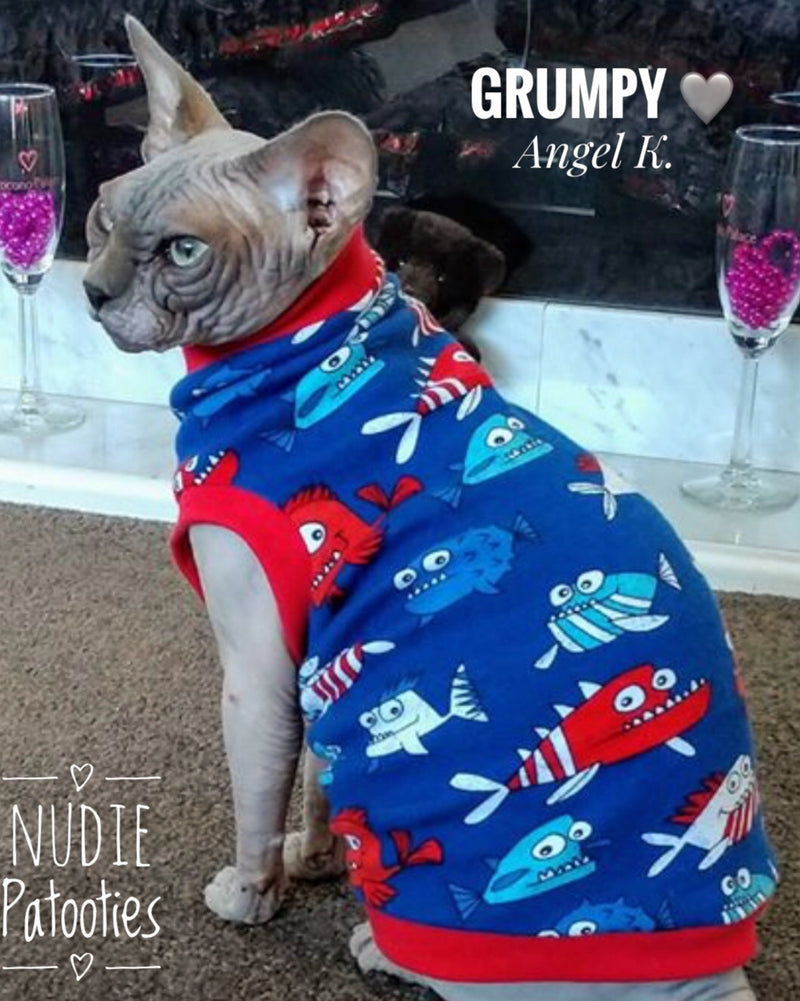 Red white and blue 4th of July sphynx cat shirt. Sphynx cat clothes