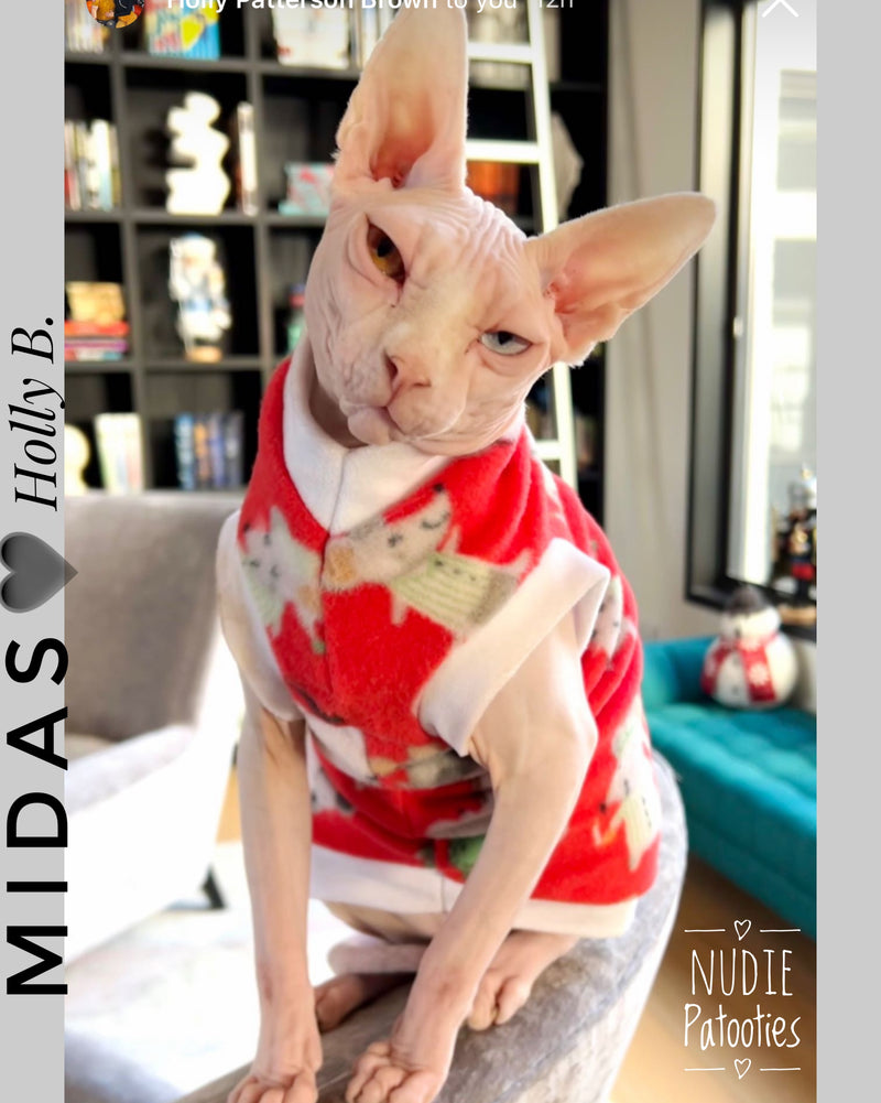 Sphynx cat and kitten warm and soft fleece shirt. Sphynx cat clothes.