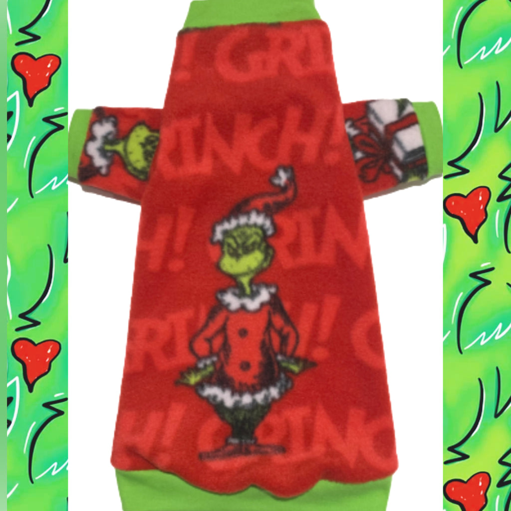 Long Sleeve Red Christmas Fleece "Grumpy Green Guy"