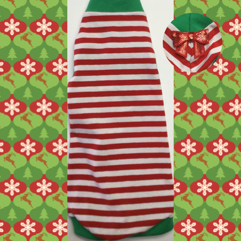 Christmas Red and White Stripe Shirt "Santa's Little Helper" - Nudie Patooties Sphynx cat clothes for your sphynx cat, sphynx kitten, Donskoy, Bambino Cat, cornish rex, peterbald and devon rex cat.
