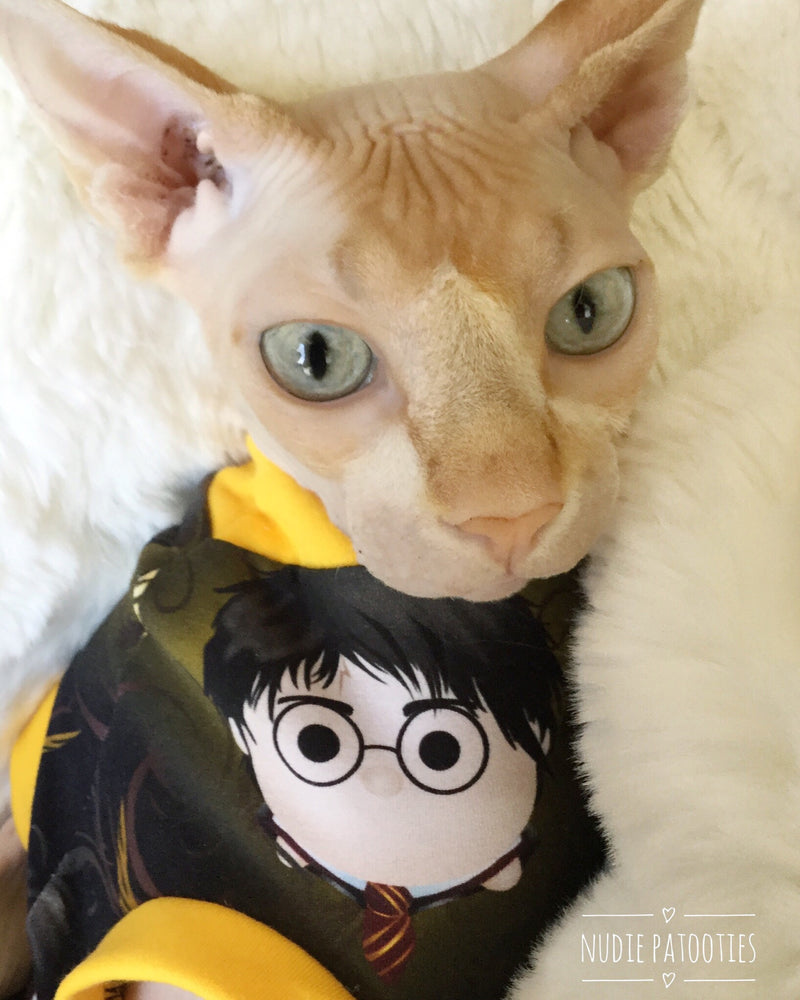Harry Potter Wizard Shirt/ Sphynx Cat Fleece Clothes / clothes for cats/ cat overalls /cat shirt/ cat sweater/ cat sweatshirt/ pet sweater/ Sphynx cat clothes/ Sphynx clothing / cats clothes/ shirt for cat/ cat clothes/ tattoo/ skull/ designer cat clothes/ cat pjs