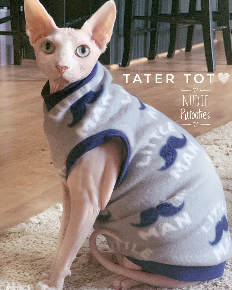 Little Man sphynx cat and kitten fleece, shirt. Cat clothes, sphynx clothes
