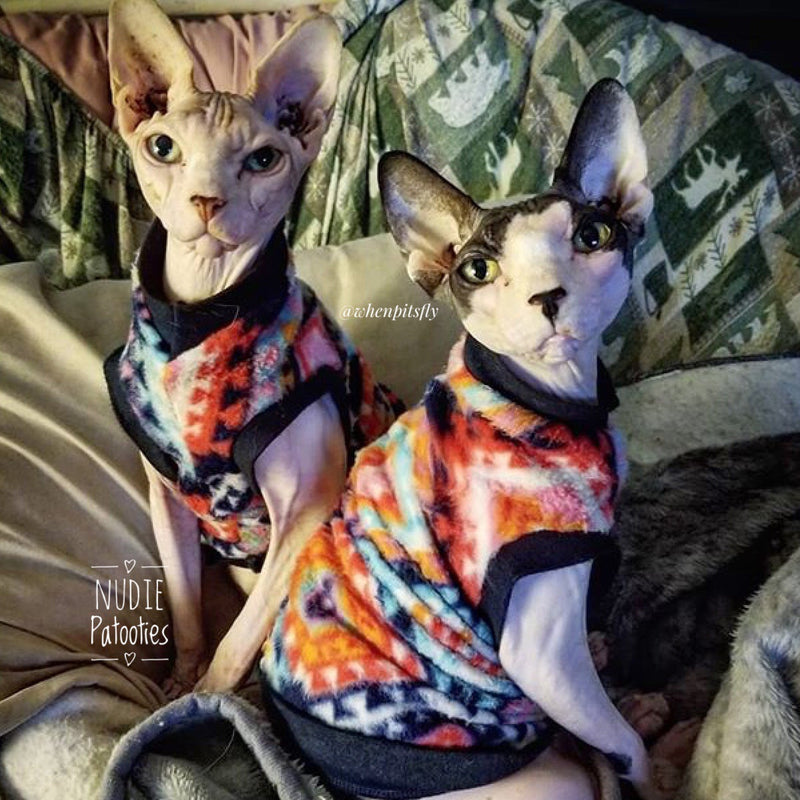 Navy Aztec Fleece "Brave Spirit". Sphynx Cat and kitten Clothes