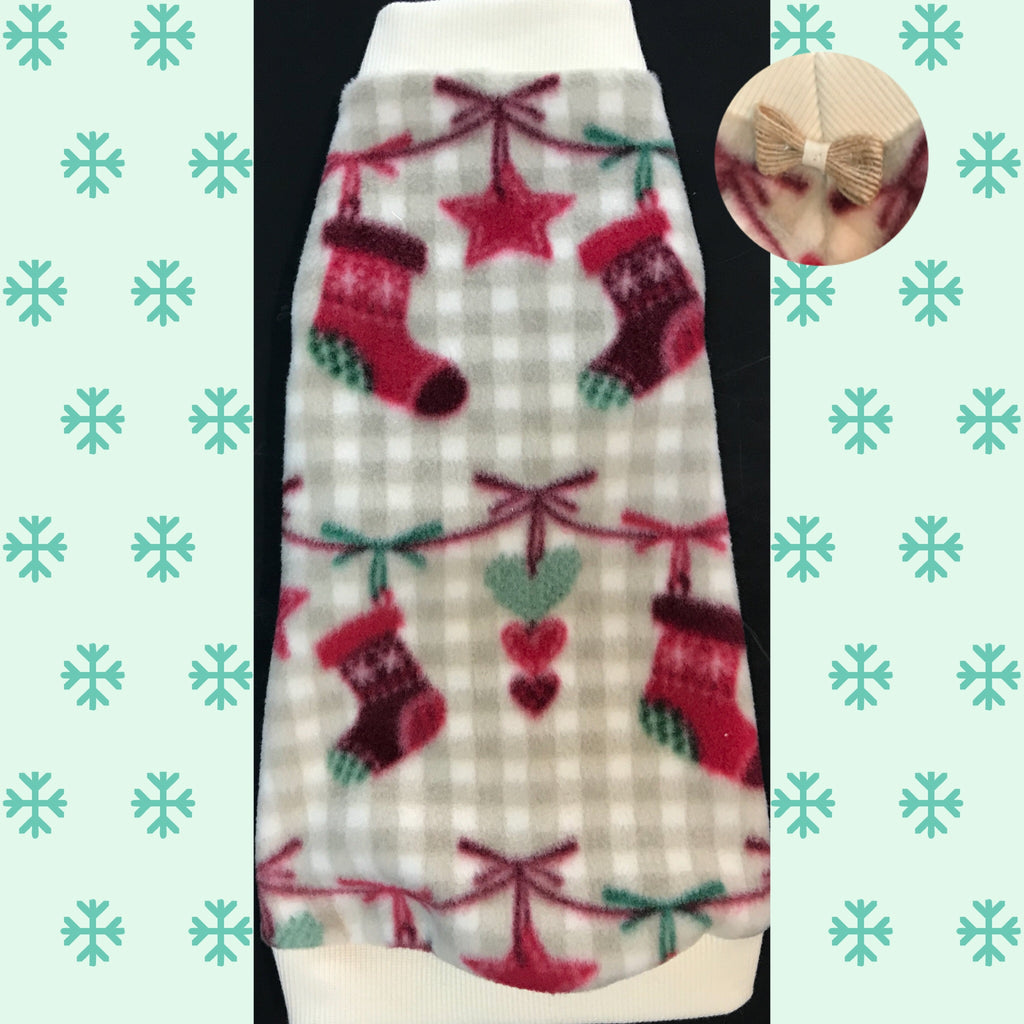 Christmas Stocking Fleece with Rib Knit "Stocking Stuffers" - Nudie Patooties Sphynx cat clothes for your sphynx cat, sphynx kitten, Donskoy, Bambino Cat, cornish rex, peterbald and devon rex cat.