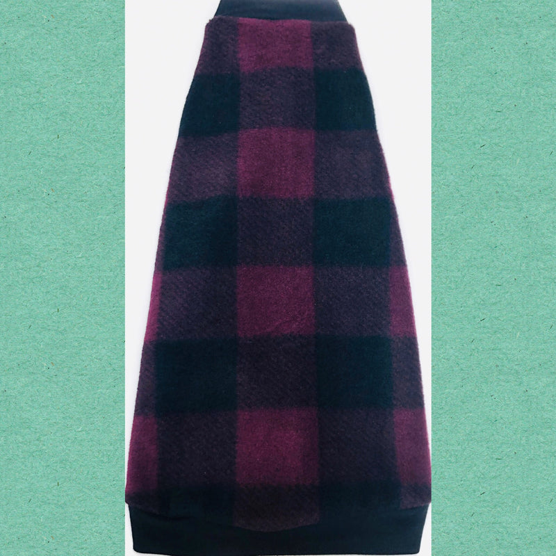 Burgundy and Black Buffalo Plaid Fleece "The Connoisseur" - Nudie Patooties Sphynx cat clothes for your sphynx cat, sphynx kitten, Donskoy, Bambino Cat, cornish rex, peterbald and devon rex cat.