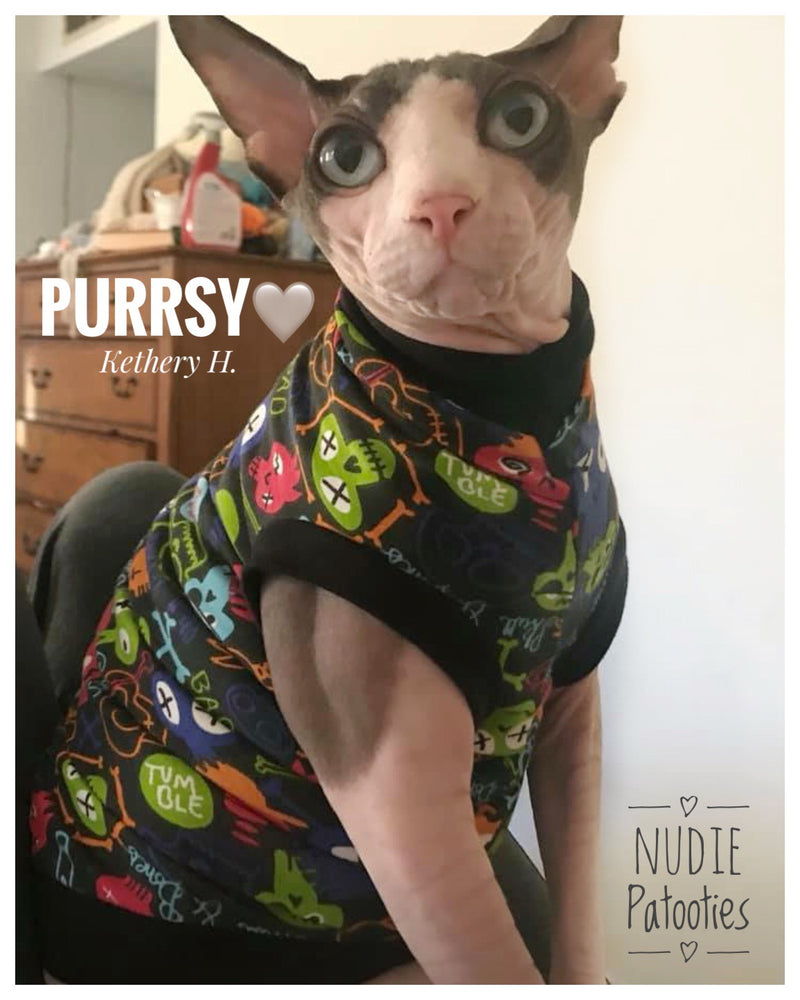 Skull shirt/ Halloween/ Sphynx Cat Fleece Clothes / clothes for cats/ cat overalls /cat shirt/ cat sweater/ cat sweatshirt/ pet sweater/ Sphynx cat clothes/ Sphynx clothing / cats clothes/ shirt for cat/ cat clothes/ tattoo/ skull/ designer cat clothes/ cat pjs