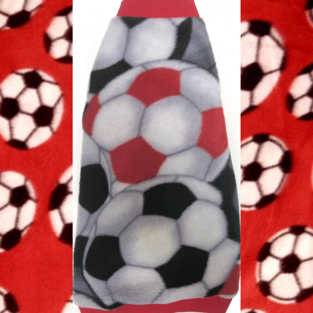 Black and Red Soccer Fleece "Just Kickin' it" - Nudie Patooties Sphynx cat clothes for your sphynx cat, sphynx kitten, Donskoy, Bambino Cat, cornish rex, peterbald and devon rex cat.