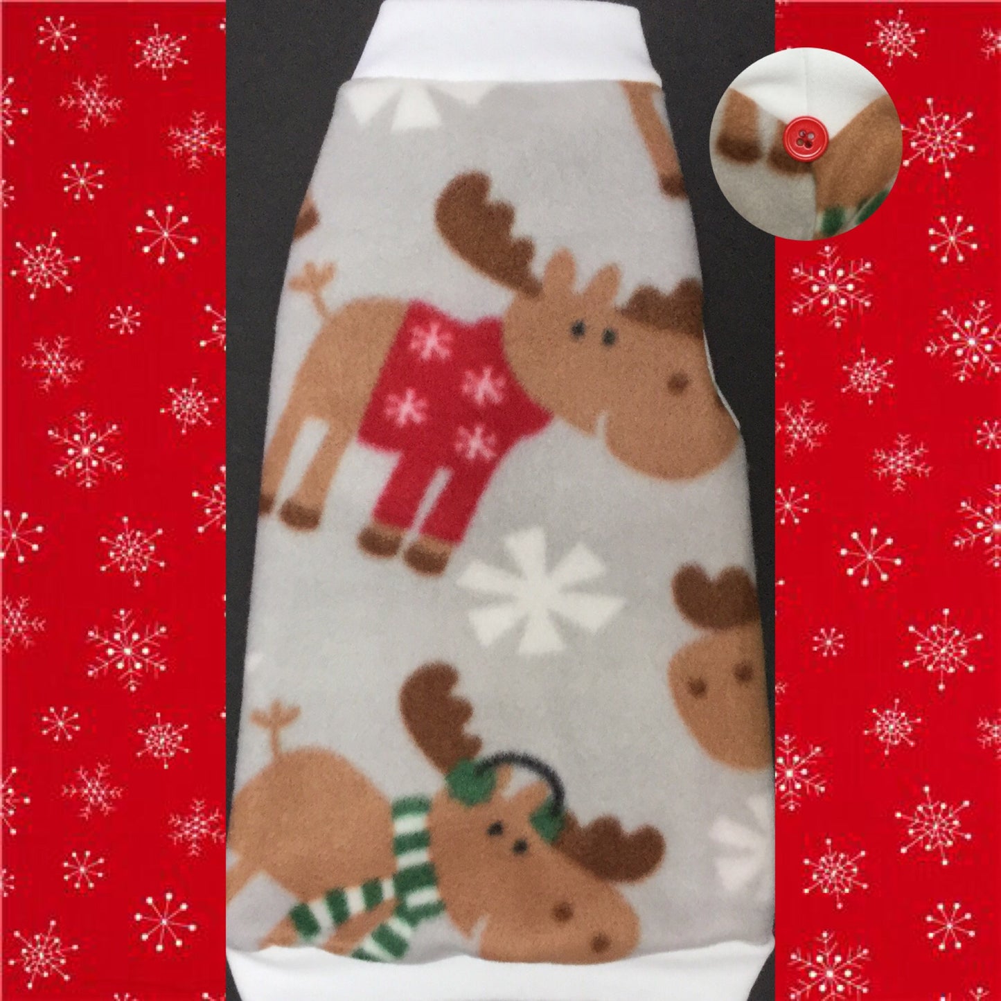 Christmas Moose Fleece "Merry ChrisMoose" - Nudie Patooties Sphynx cat clothes for your sphynx cat, sphynx kitten, Donskoy, Bambino Cat, cornish rex, peterbald and devon rex cat.