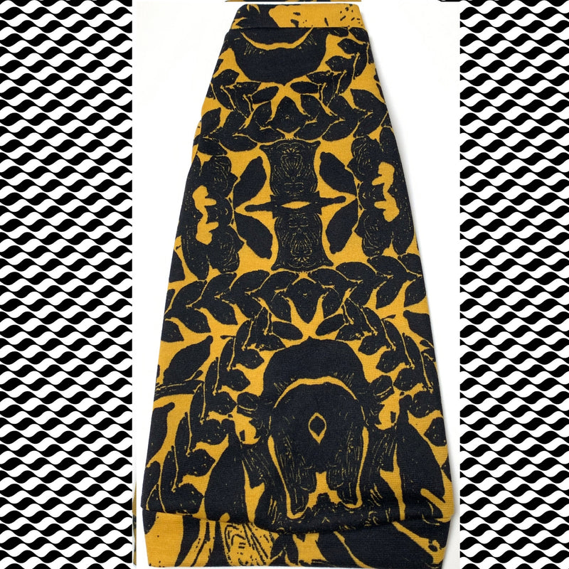 Black Floral Scrollwork on Yellow - Nudie Patooties Sphynx cat clothes for your sphynx cat, sphynx kitten, Donskoy, Bambino Cat, cornish rex, peterbald and devon rex cat.
