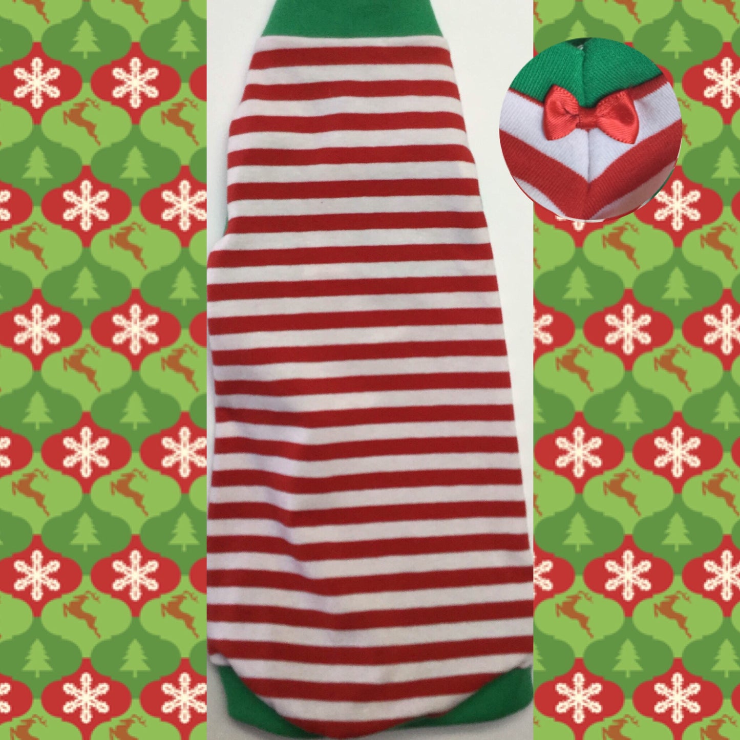 Christmas Red and White Stripe Shirt "Santa's Little Helper" - Nudie Patooties Sphynx cat clothes for your sphynx cat, sphynx kitten, Donskoy, Bambino Cat, cornish rex, peterbald and devon rex cat.