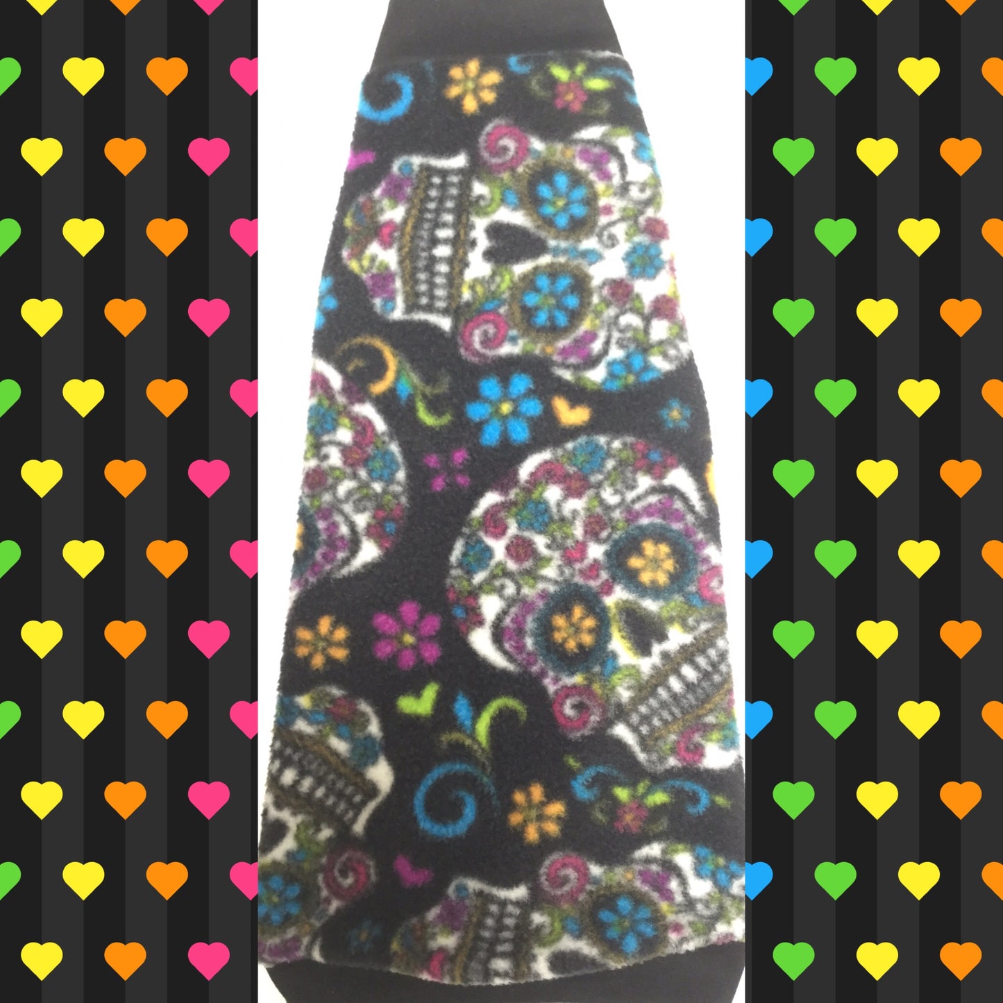Black Sugar Skull Fleece for sphynx cat and sphynx kitten. Sphynx cat and kitten clothes.