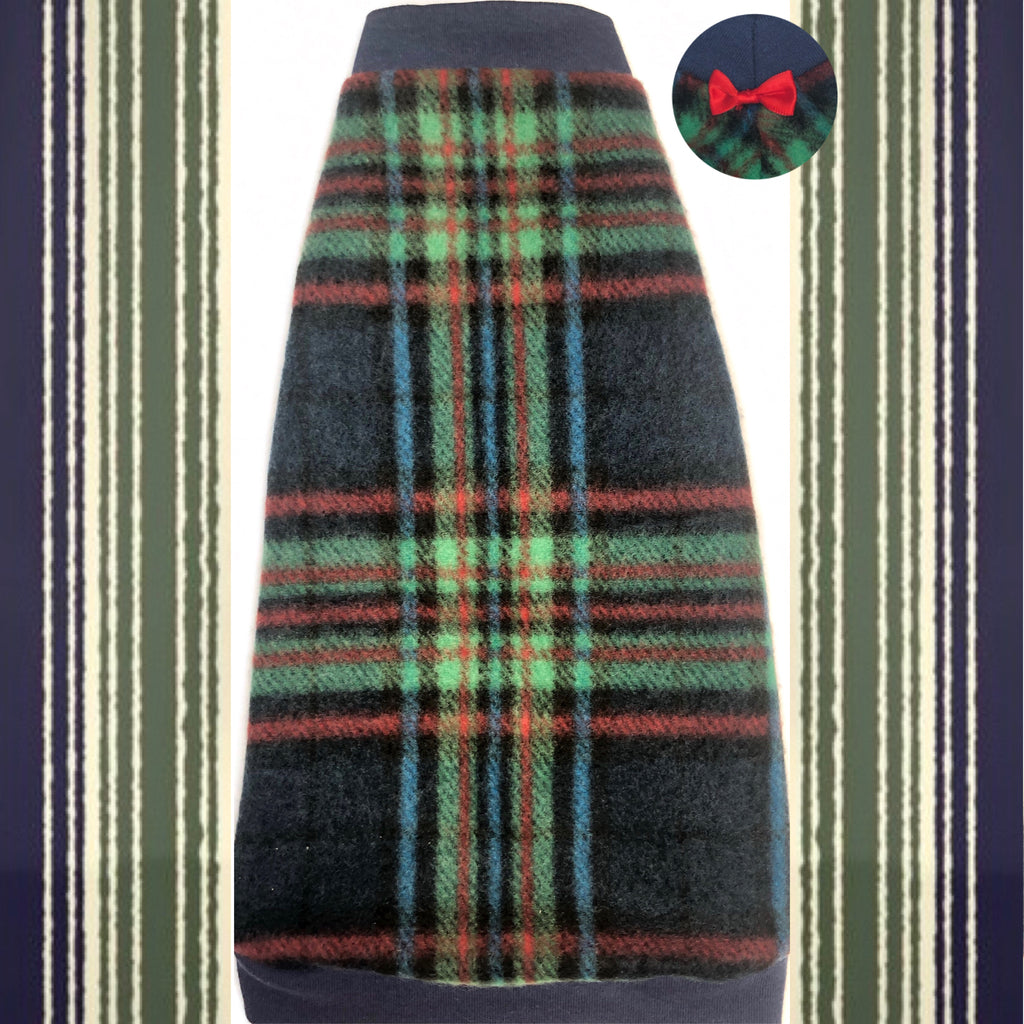 Green and Navy Plaid Fleece "Dobby"