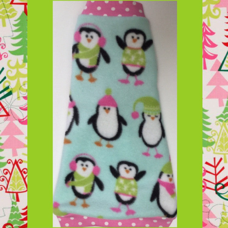 Christmas Pink Penguin Fleece "On Santa's Cute List" - Nudie Patooties Sphynx cat clothes for your sphynx cat, sphynx kitten, Donskoy, Bambino Cat, cornish rex, peterbald and devon rex cat.