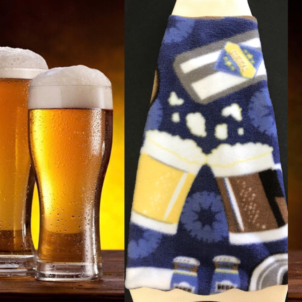Blue Beer Fleece with Rib Knit "I Make Beer Disappear" - Nudie Patooties Sphynx cat clothes for your sphynx cat, sphynx kitten, Donskoy, Bambino Cat, cornish rex, peterbald and devon rex cat.