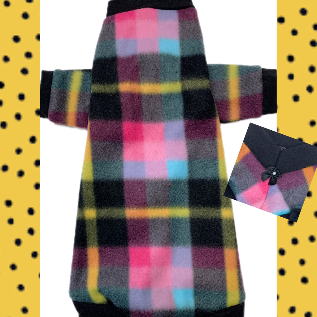 Long Sleeve Black, Pink Yellow, Blue Plaid Fleece "Sweet Pea"