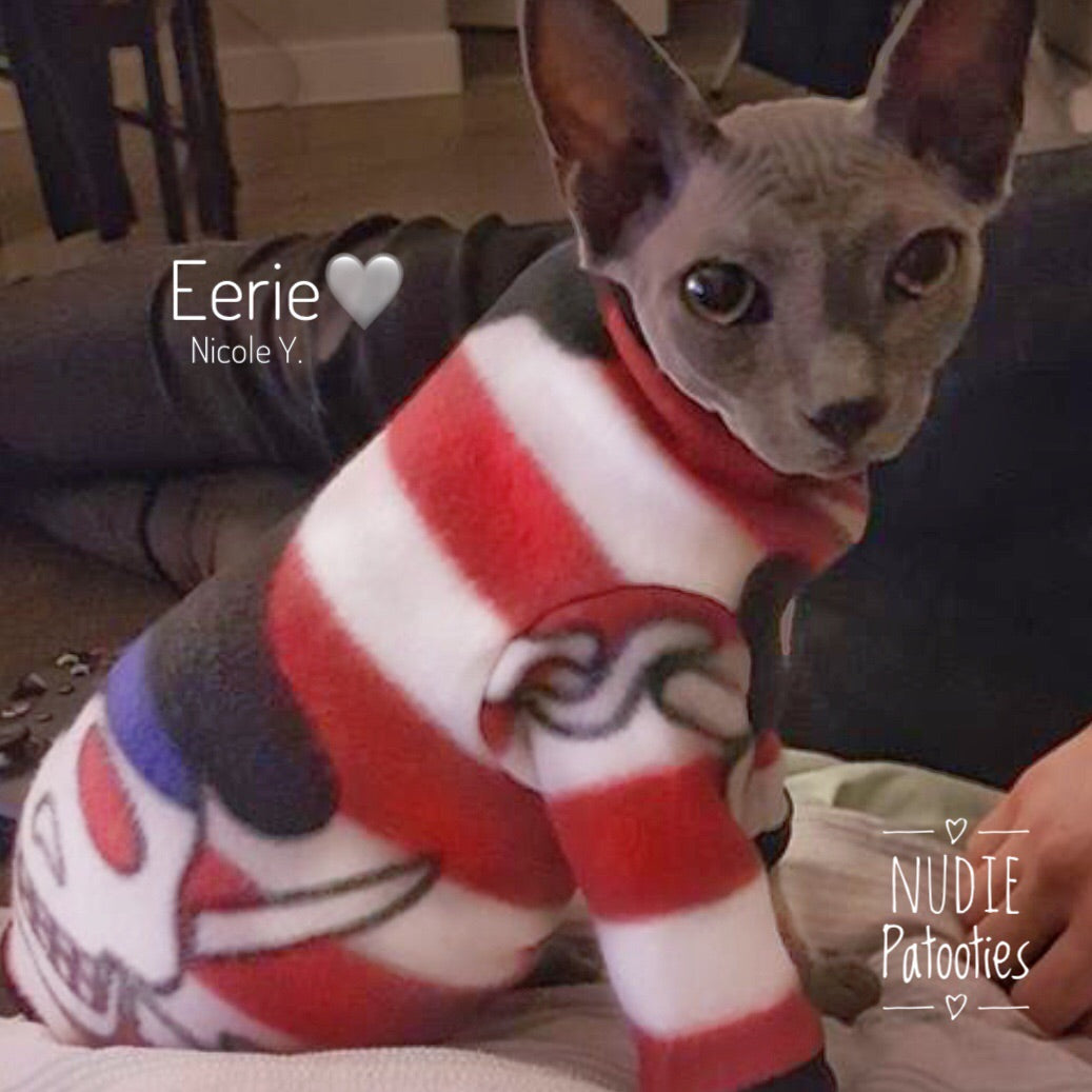 Sphynx Cat Fleece Clothes / clothes for cats/ cat overalls /cat shirt/ cat sweater/ cat sweatshirt/ pet sweater/ Sphynx cat clothes/ Sphynx clothing / cats clothes/ shirt for cat/ cat clothes/ tattoo/ skull/ designer cat clothes/ cat pjs