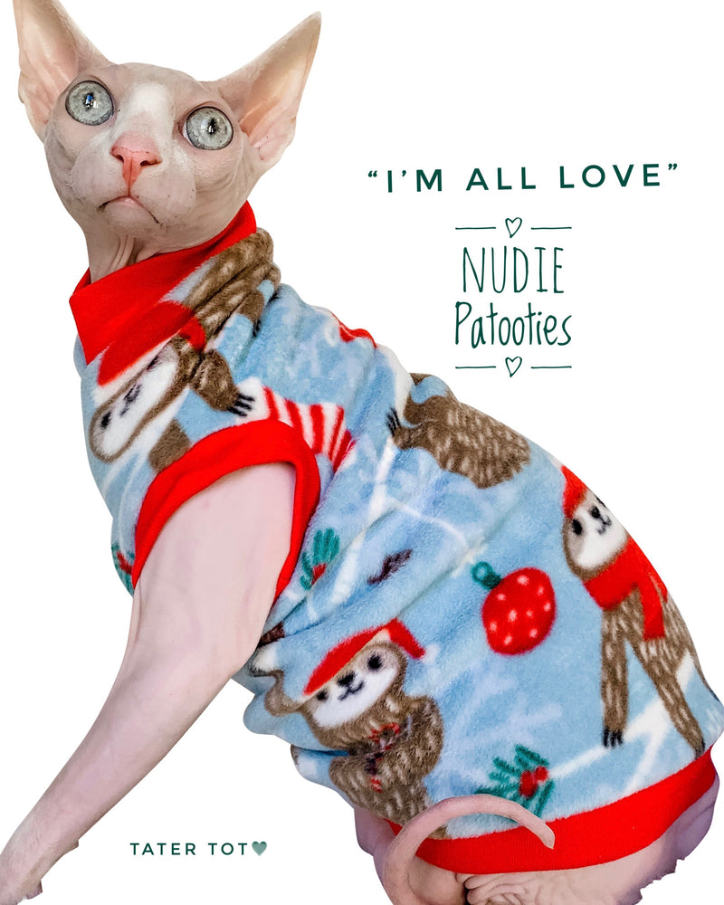 Sphynx cat and kitten sloth Christmas fleece shirt. Sphynx cat clothes